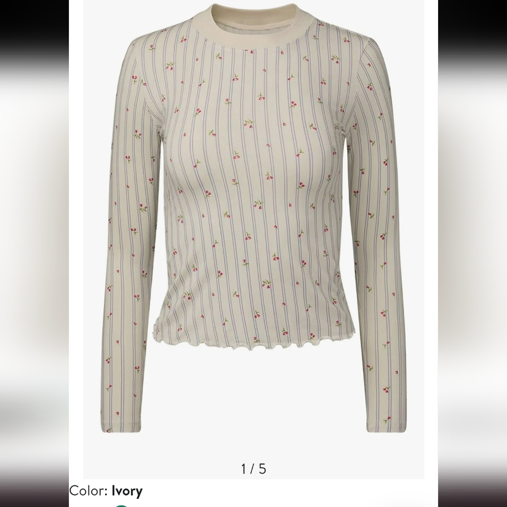 WeWoreWhat Cream floral Fitted Long Sleeve PJ top